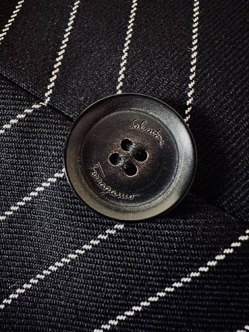 Mini blazer doppiopetto gessato in lana nera “Salvatore Ferragamo”