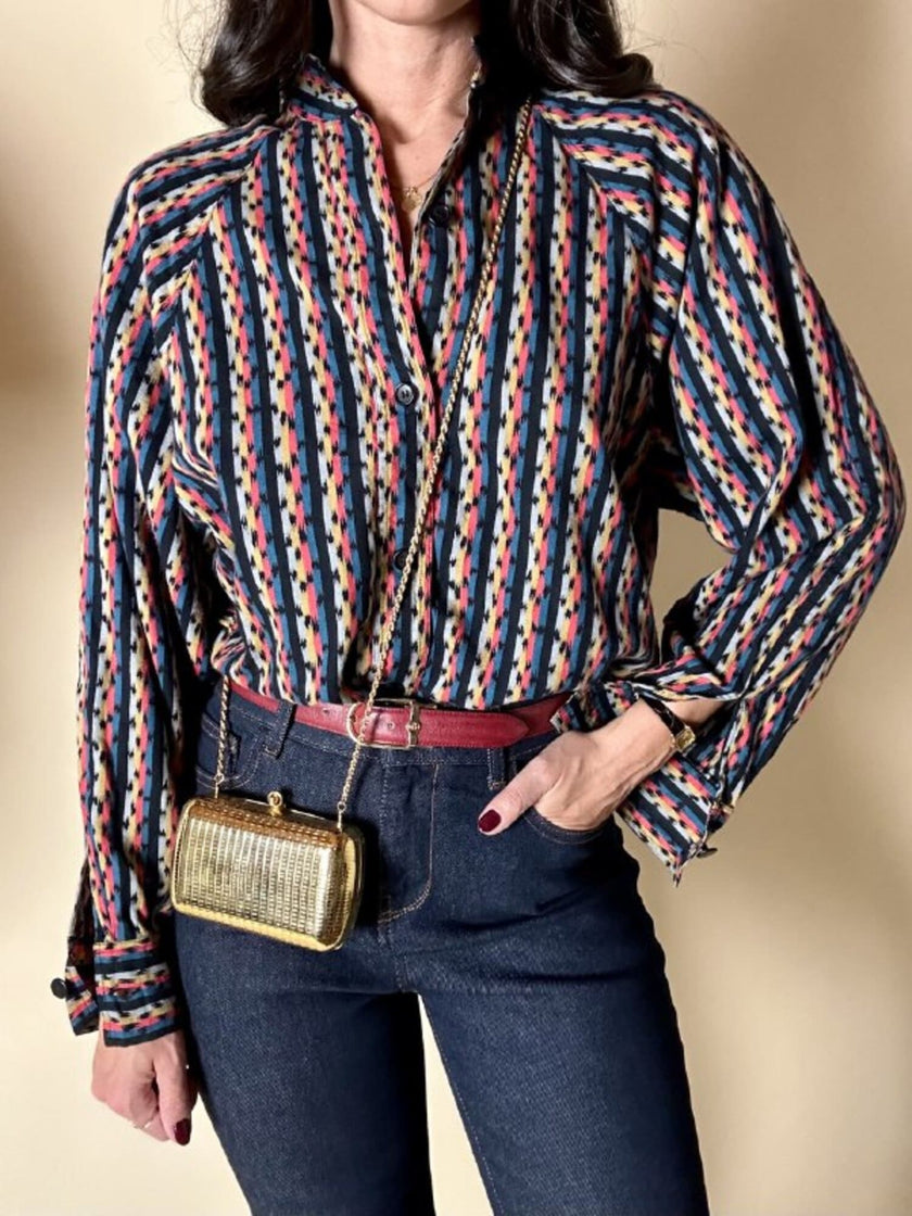 Vintage Yves Saint Laurent Hemd aus Baumwolle mit buntem Mikro-Muster