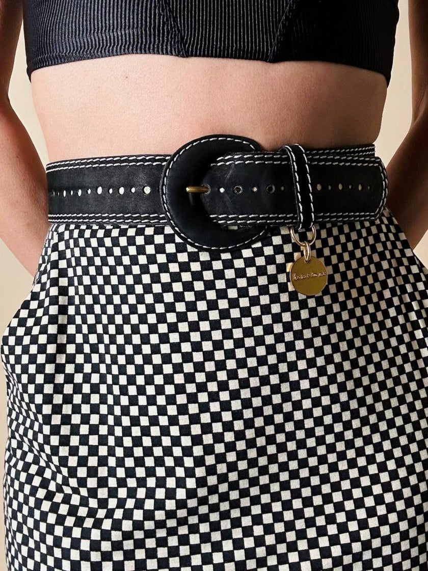 Cintura traforata in nabuk nero e bianco “Yves Saint Laurent”