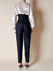 Pantalone vintage Gucci modello a vita alta con piega in seta nera