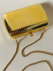 Mini clutch in metallo oro con tracolla in catena
