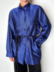 Giacca-camicia vintage in tessuto jacquard bluette