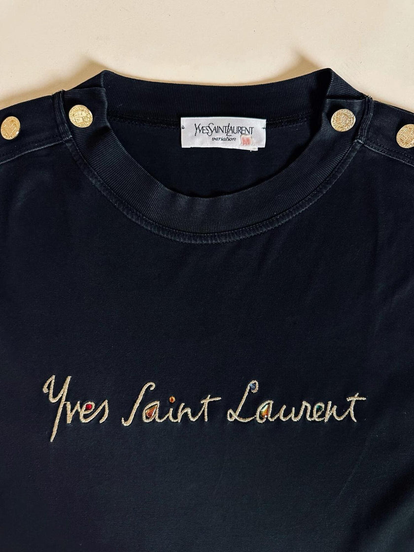 Maglia in cotone nero con bottoni dorati “Yves Saint Laurent”