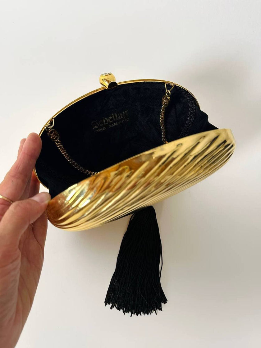 Vintage Schéilan Firenze jewel bag in twisted gold-tone metal with a couture tassel