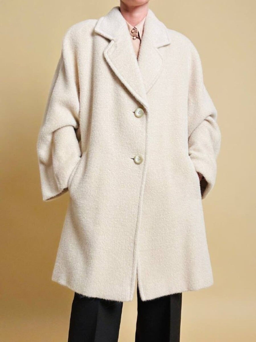 Cappotto sartoriale in lana e alpaca color panna