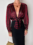 Camicia vintage in tessuto dévoré a righe bordeaux e nero