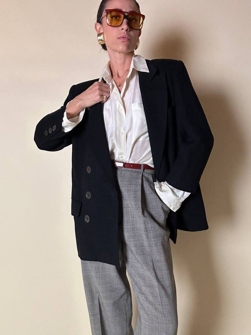 Blazer doppiopetto nero in pura lana “Yves Saint Laurent”