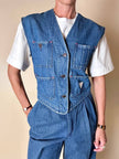 Gilet Valentino Jeans in denim blu slavato con bottoni a chiodo