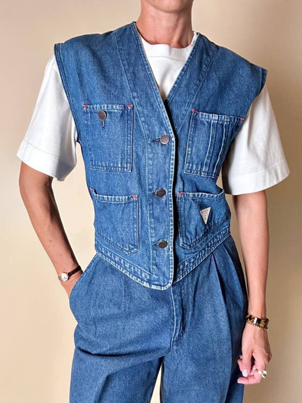 Gilet Valentino Jeans in denim blu slavato con bottoni a chiodo