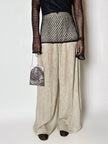 Pantalone a palazzo vintage Emporio Armani in seta goffrata champagne operata con filo metallico