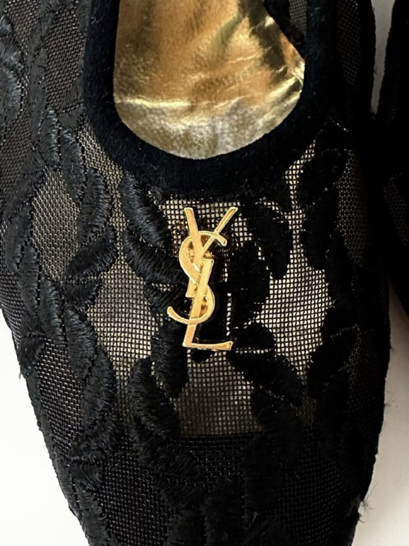 Mini spilla vintage logo Yves Saint Laurent in metallo dorato