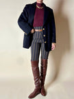 Blazer in lana e cachemire blu notte con bottoni gioiello dorati con testa di medusa