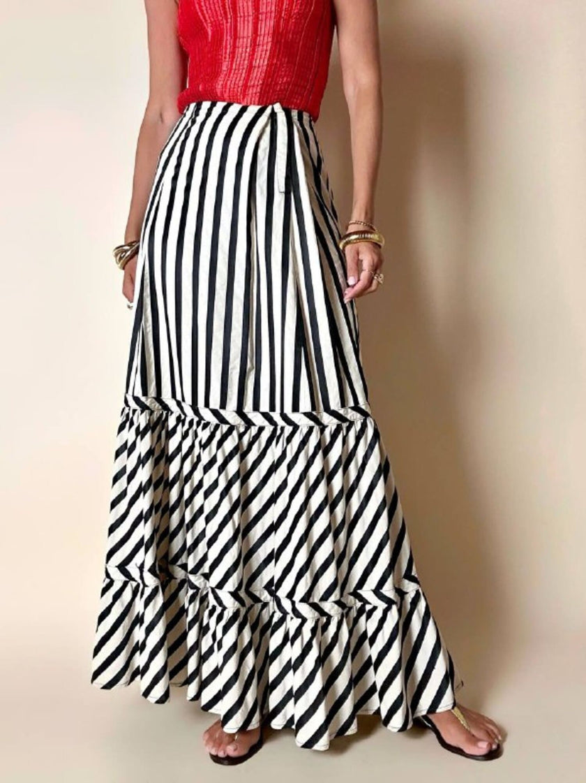 Gonna lunga Sportmax vintage in cotone jacquard a righe nere
