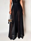 Schwarze Palazzo-Hose mit hoher Taille aus Voile