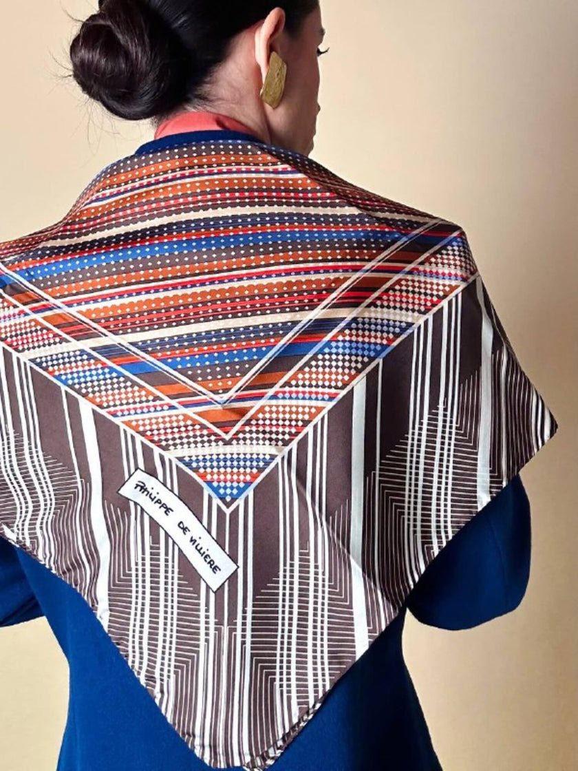 Foulard in seta Philippe De Villière con fantasia grafica multicolore