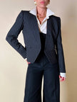 Mini blazer doppiopetto gessato in lana nera “Salvatore Ferragamo”