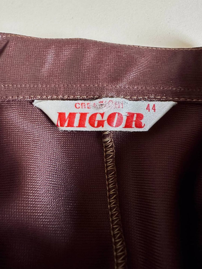 Camicia marrone in tessuto spalmato con dettaglio goffrato nelle maniche “Migor”