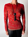 Maglia vintage Jean Paul Gaultier in mesh con stampa in floccato rosso