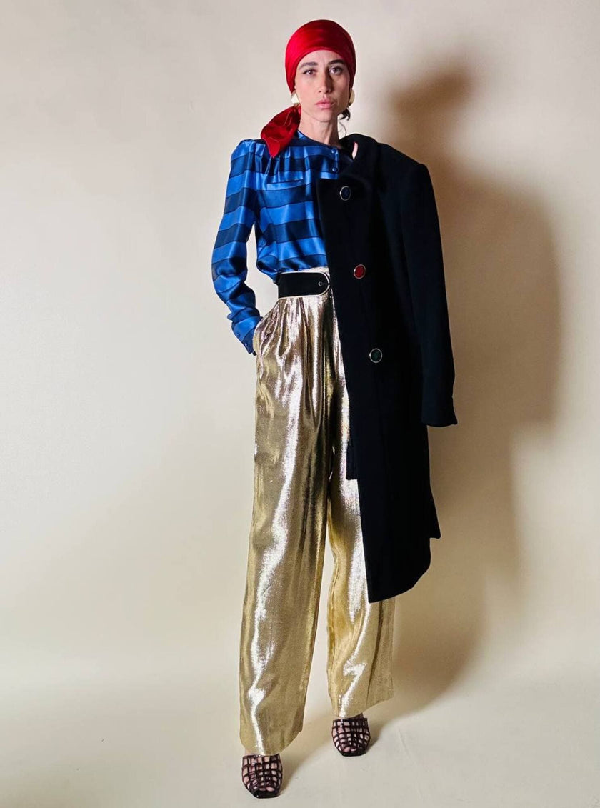 Camicia a righe in raso di seta blu Cina “Valentino Garavani”