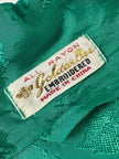 Green rayon jacquard kimono robe with multicolor embroidery