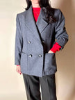Blazer doppiopetto Yves Saint Laurent in panno di lana mélange grigio antracite