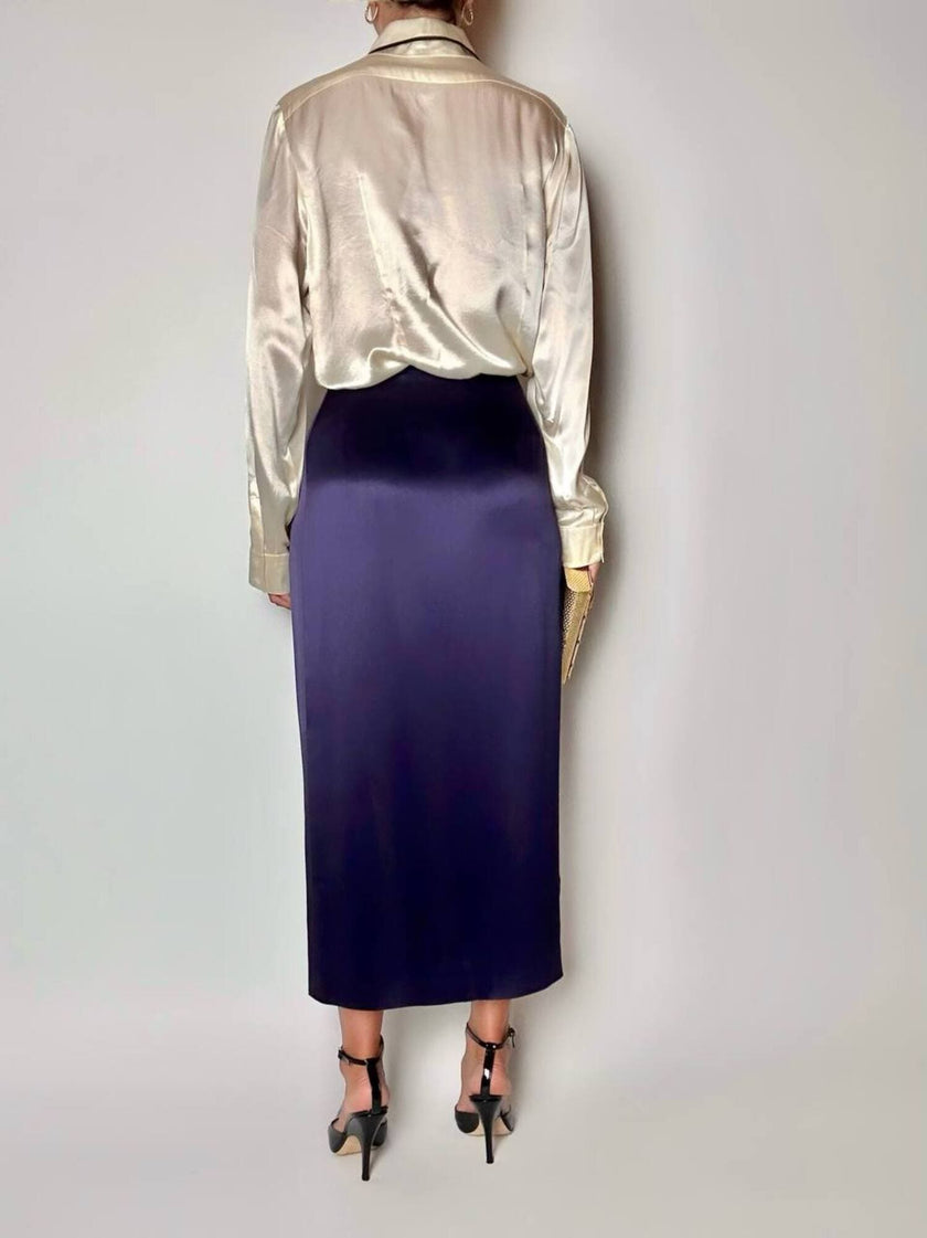 Gonna vintage Kenzo Paris modello a portafoglio in raso viola