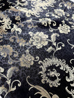 Gonna lunga a tubino in raso jacquard nero e platino fantasia floreale
