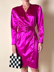 Wrap dress in raso ciclamino con cintura in coordinato “Sartoria Oriana Neri”