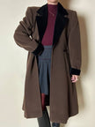 Alex & Tris green-brown wool double-breasted coat with martingale and black velvet trim