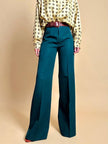 Pantalone a palazzo in gabardine di lana verde bottiglia