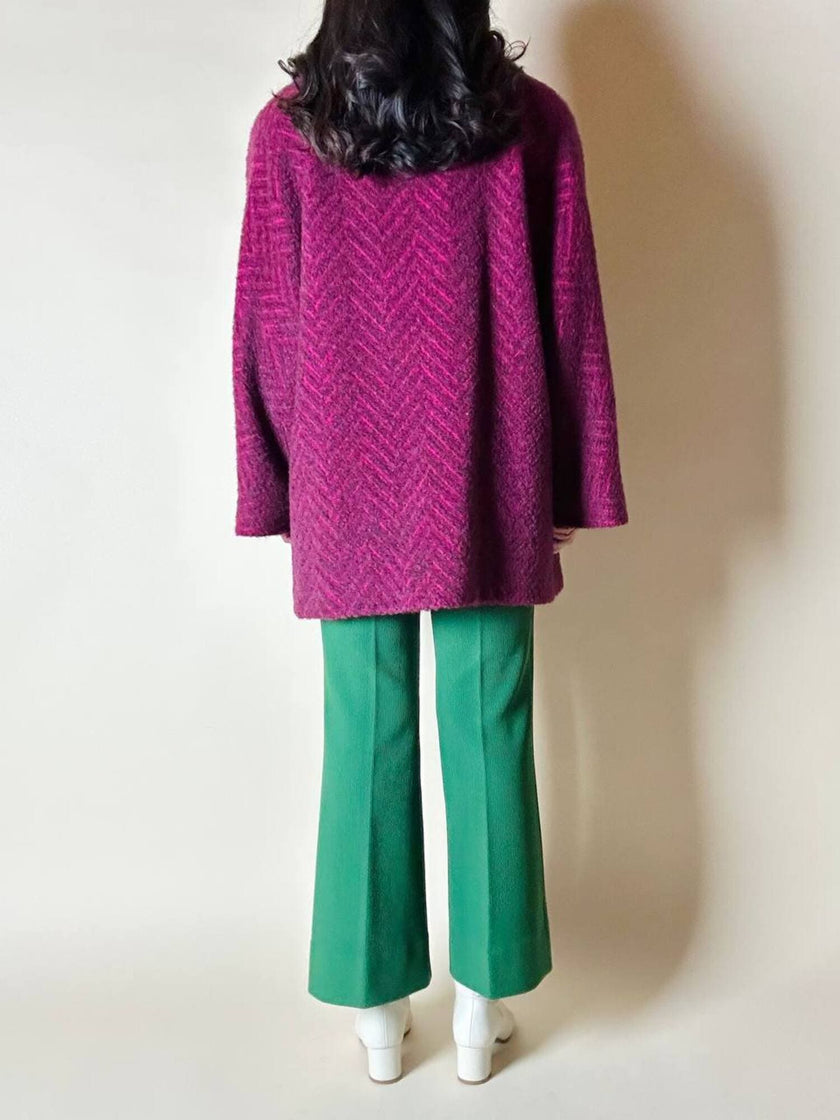 Capottino vintage spinato in tweed di lana e mohair magenta e prugna