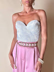 Bustier in raso micro plissé bianco con scollo a cuore 