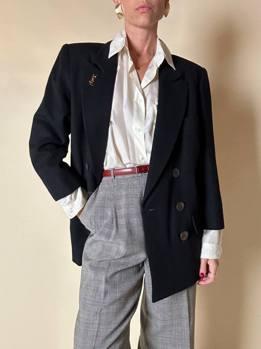 Blazer doppiopetto nero in pura lana “Yves Saint Laurent”