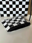 Vintage mother-of-pearl and horn handbag with checkered pattern and matching clutch