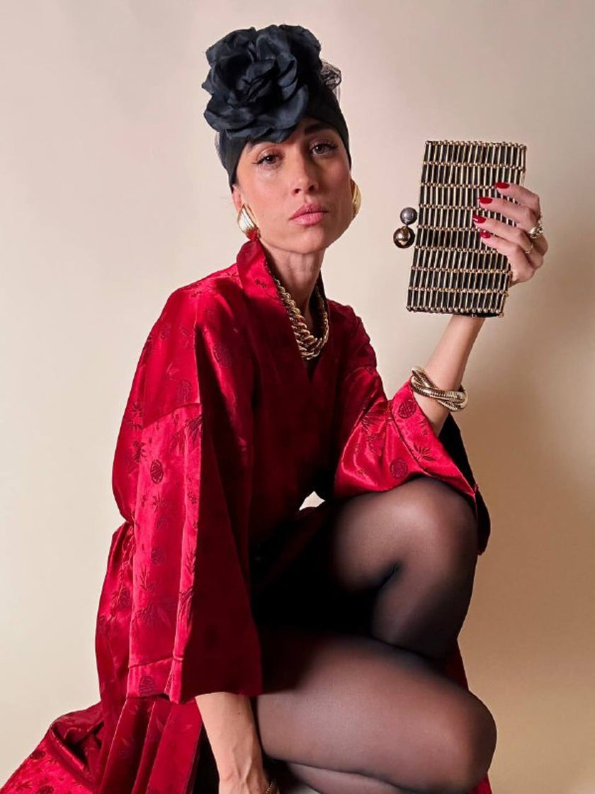 Kimono rosso bordeaux in tessuto Jacquard