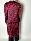 Abito Yves Saint Laurent Rive Gauche in raso con fantasia damascata rossa e nera