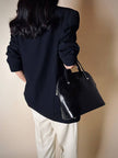 Blazer vintage oversize in rasato di lana nero Dani-Clear