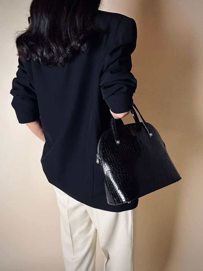 Blazer vintage oversize in rasato di lana nero Dani-Clear