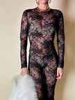 Jumpsuit con staffe in pizzo nero “La Perla”
