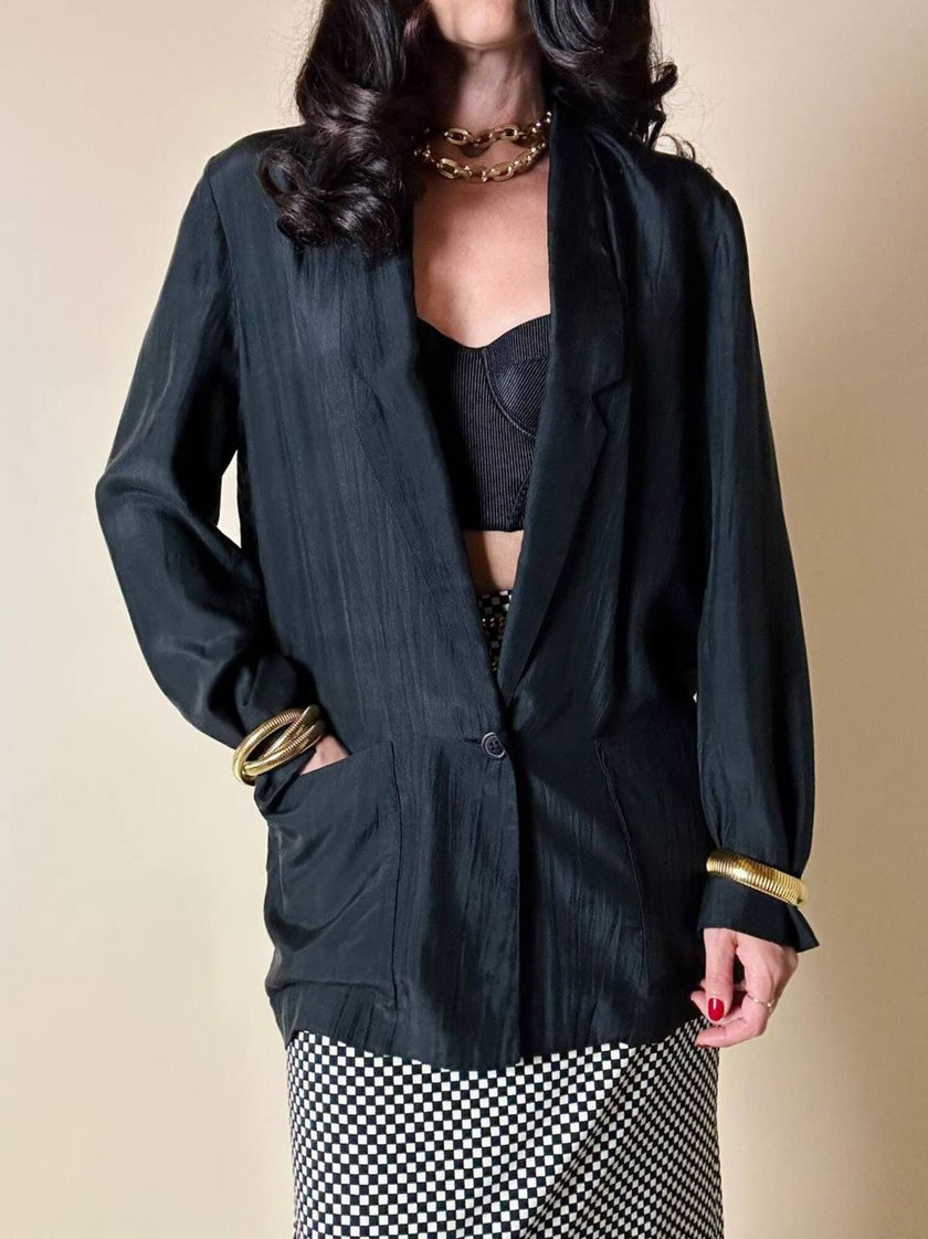 Blazer oversize in seta nera “Années Lauder”
