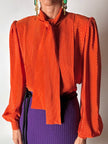 Camicia vintage Scherrer Boutique con nastro al collo in seta jacquard zucca