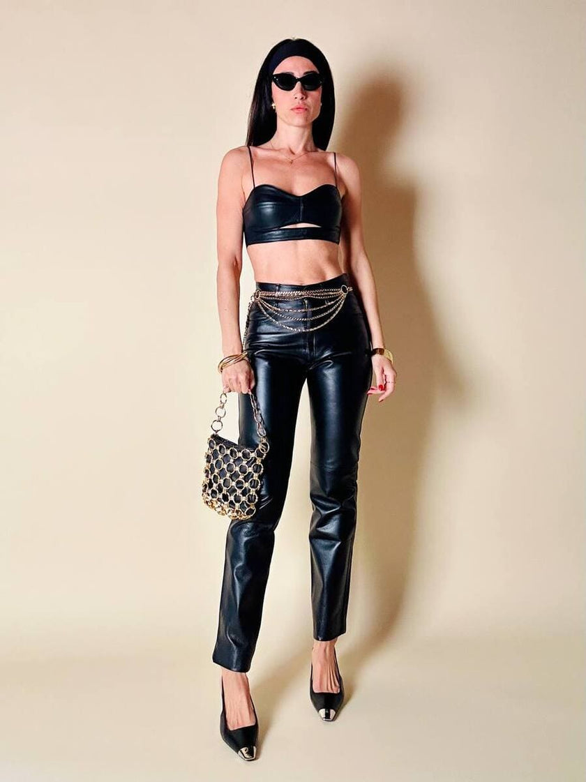 Pantalone in pelle nera cinque tasche