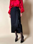 Gonna tulip nera in rasato di lana con riporti in raso “Guy Laroche”