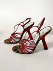 Sandalias vintage Dolce & Gabbana en crepé rojo y terciopelo con estampado de leopardo