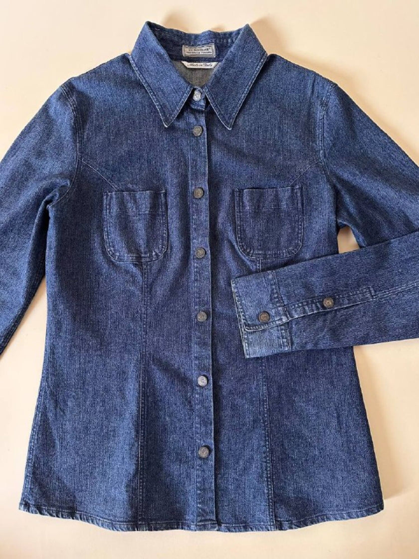 Camicia Fendissime in denim blu con bottoni  moneta da 10 lire