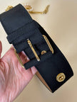 Cintura alta in gros grain nero con perle e catene pendenti “Moschino”