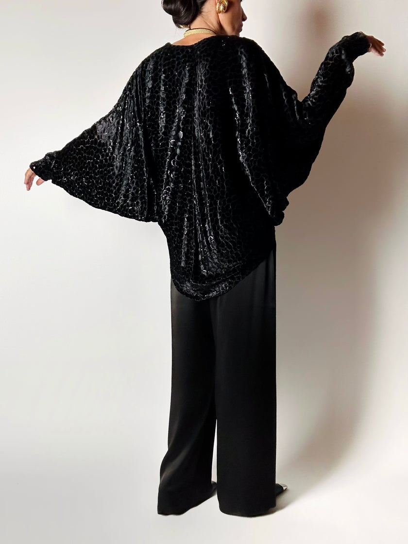 Giacca vintage Valeria Ferri in velluto di seta dévoré nero e lurex