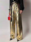 Pantalone vintage Yves Saint Laurent Rive Gauche a palazzo in seta lamé oro
