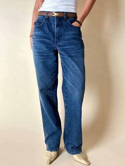 Jeans Yves Saint Laurent Vintage Boy-Friend in Denim Blu Scuro Slavato