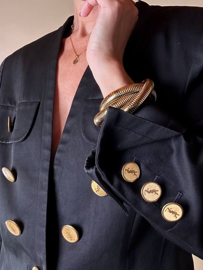 Blazer nero con bottoni gioiello dorati “Yves Saint Laurent”